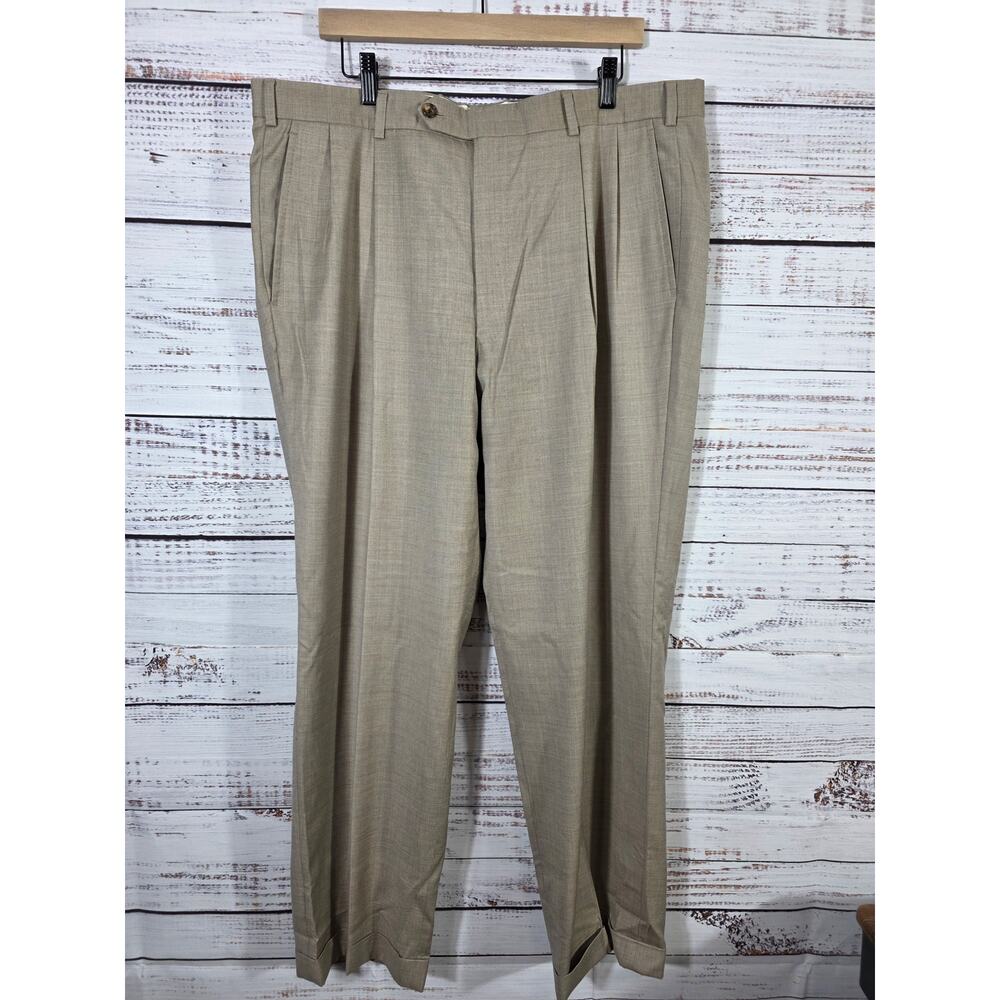 Brooks Brothers Mens Dress Pants 38x30 Beige Loro Piana Super 160s wool pleated